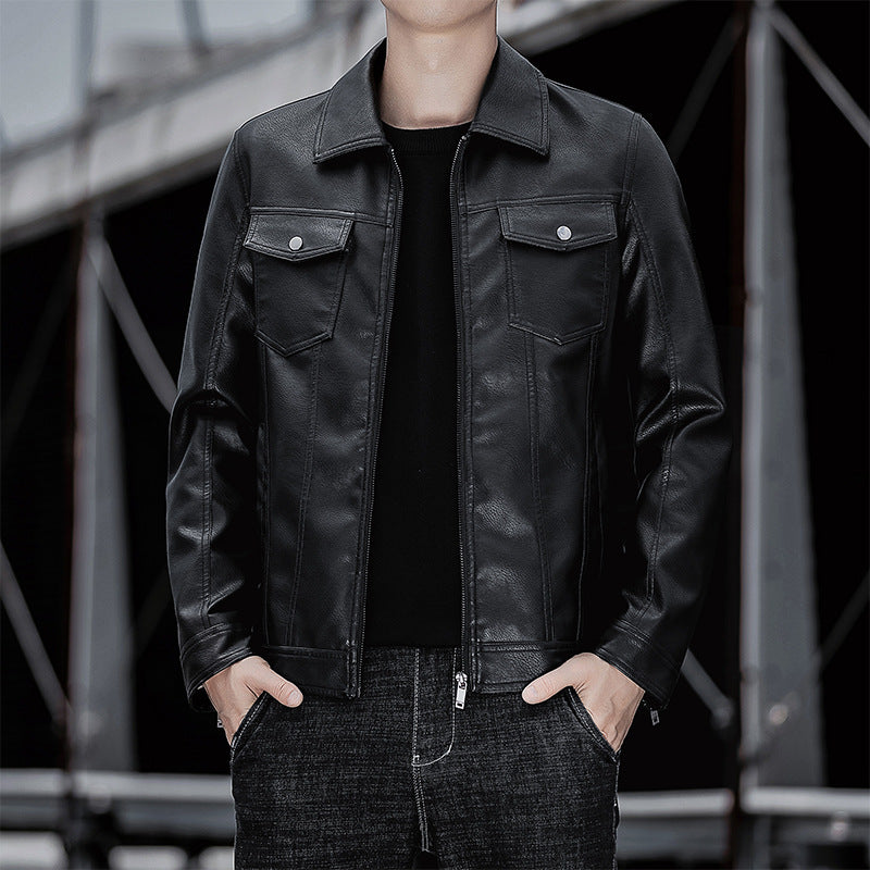 Hand Painted Leather Jackets Fall and Winter Lapels Casual Men's Leather Jacket Jacket Business Zipper Leather Jacket