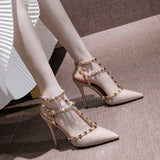 Black Strappy Heels Women's Stiletto Heel Spring and Summer Hollow Women's Shoes
