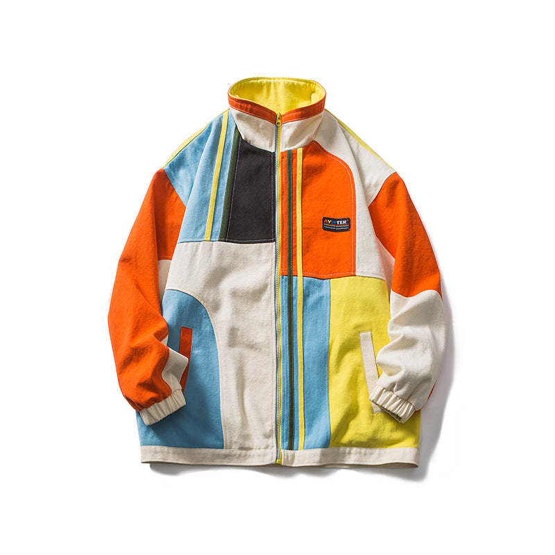 Men's Spring Color Stitching Stand-Collar Jacket Men's Spring Loose Men's Assault Jacket plus Size Retro Sports Easy Matching Coat Men's Jacket Men Jacket