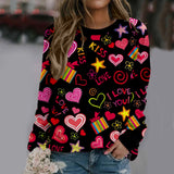 Valentine's Day Outfits Pattern Print Long Sleeve Loose Sweatshirt