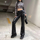 Faux Leather Pants Basic Style Leather Pants High Waist Tight Casual Bootcut Trousers Women