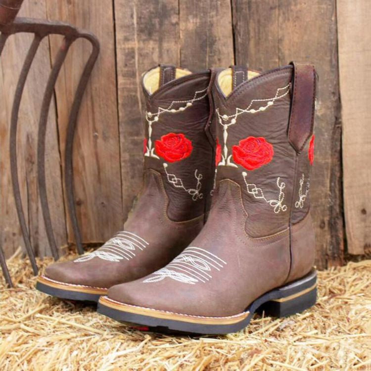 Coachella Ankle Boots Autumn and Winter Embroidery Flower Leather Boots Boots