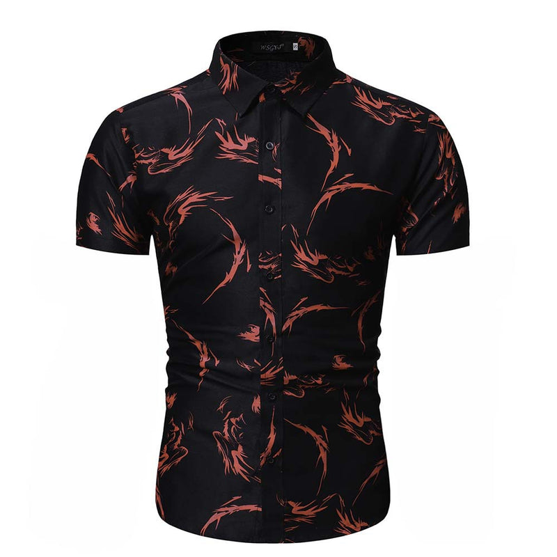 Men's Summer Men's Loose Short Sleeve Shirt Printed Shirt Casual Beach Men's Shirt