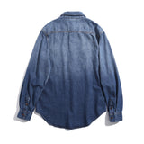 Men Shacket Long Sleeve Autumn Shirt Autumn Gradient Color Washed-out Vintage Denim Shirt