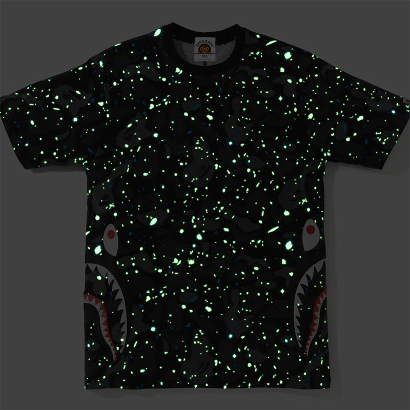 A Ape Print for Kids T Shirt Shark Camouflage Luminous T-shirt Boys and Girls Cotton Short Sleeve