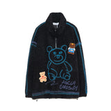 Mens Fall Outfits Bear Graffiti Jacket Turtleneck Pullover Coat