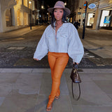 Leather Leggings Autumn and Winter High Waist Elastic Force Leather Pants Sexy Slim Fit Slit Skinny Pants