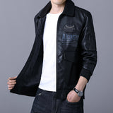 Hand Painted Leather Jackets Spring and Autumn Scorpion Embroidered Men's Leather Jacket Lapel Air Force Pilot PU Leather Motorcycle Jacket