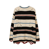 Mens Fall Outfits Loose Hole Round Neck Couple Striped Sweater