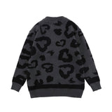 Men Fall Outfits Hip Hop Retro Leopard Print Round Neck Sweater Loose Sweater