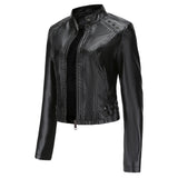 Hot Pink Motorcycle Jacket Rivet Leather Women's Short Spring and Autumn Jacket Long Sleeve Women's Coat