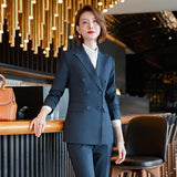 Women Pants Suit Uniform Designs Formal Style Office Lady Bussiness Attire Spring And Autumn Long Sleeve White Collar For Workplace Work Suit