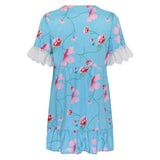 Russian Style Dress V-neck Printed Lace Stitching Lace Cool Dress