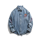 Men Shacket Long Sleeve Autumn Shirt Autumn Solid Color Retro Washed Denim Shirt