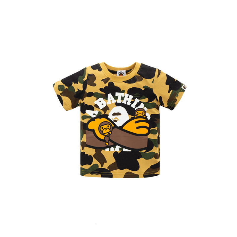 A Ape Print for Kids T Shirt Elbow Gorilla Camouflage Short Sleeve Street Hip-Hop