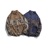 Men Shacket Long Sleeve Autumn Shirt Autumn Vintage Shirt Printed Patchwork Long Sleeves Shirt Men