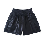 Leather Shorts Fall/Winter High Waist PU Leather Pants Women's Shorts Fleece Padded Wide Leg Slim Fit Boot Pants