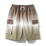 Mens Cargo Shorts Men's Summer Loose Five-Point Overalls Gradient Color Multi-Pocket Shorts Men