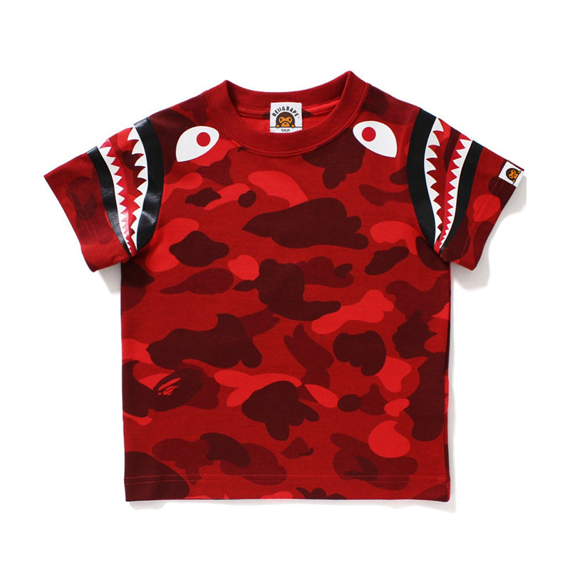 A Ape Print for Kids T Shirt Fashion Brand Camouflage Print Short Sleeve Shark Cotton