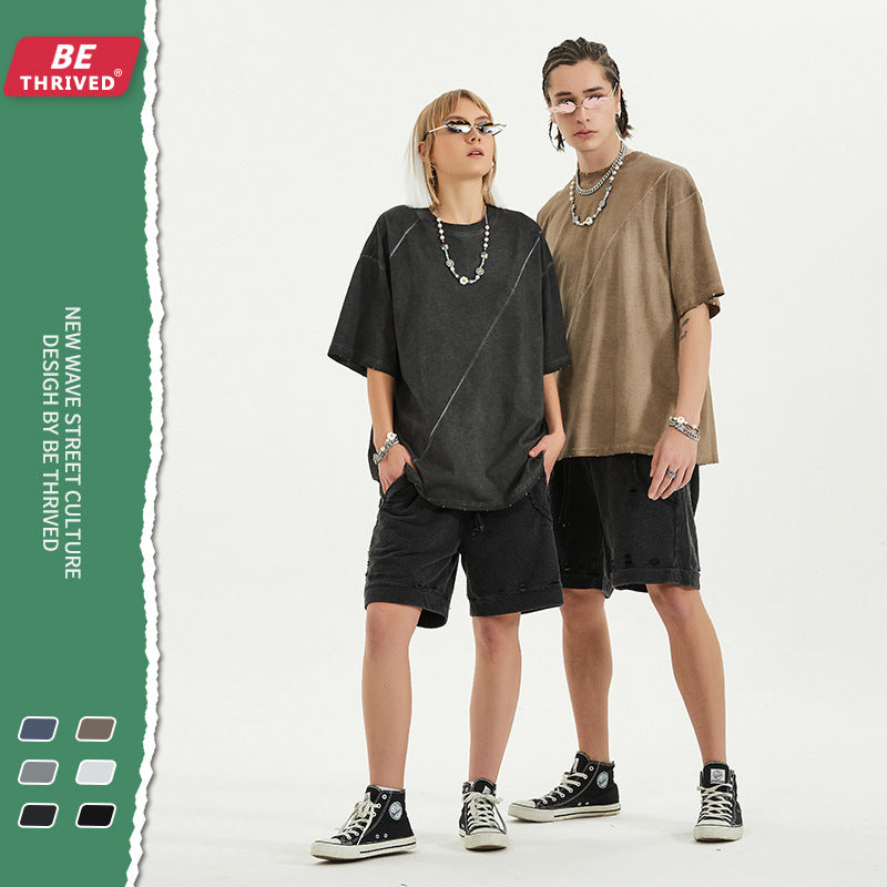 Men's Spring and Summer Short Sleeves Retro Large Size Loose Sports Vest Top T-shirt Men Men Top