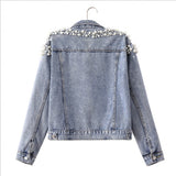 Pearl Jean Jacket Spring and Autumn Casual Pearl Loose Denim Jacket for Women