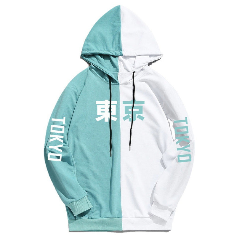 Split Hoodie Demons and Angels Tokyo Print Hooded Two-Tone