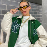 Cheerleader Letterman Jacket Lapel Long Sleeve Loose Letters