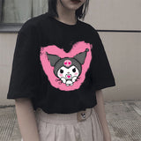 Kuromi Costume Rabbit Print T-shirt Loose Pullover Print Short Sleeve