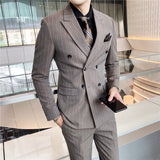 Men Suit Double Breasted Striped Two-Piece Set