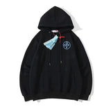 Autumn And Winter Blue Strip Arrow Pattern Velvet Padded Hooded Sweatshirt Men And Women Same Style
