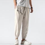 Men Casual Pants plus Size Loose Trousers Summer Cotton Linen Ankle-Tied Men's Linen Pants Loose Cross Crotch Lantern Harem Pants Trendy Men's Pants