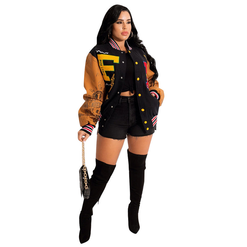 First Row Varsity Jacket Color Matching Press Button Printed Double Thread Baseball Uniform