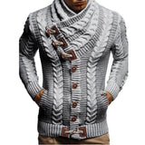 Men's Turtleneck Buttons Horn Button Leather Ring Knitted Cardigan Sweater