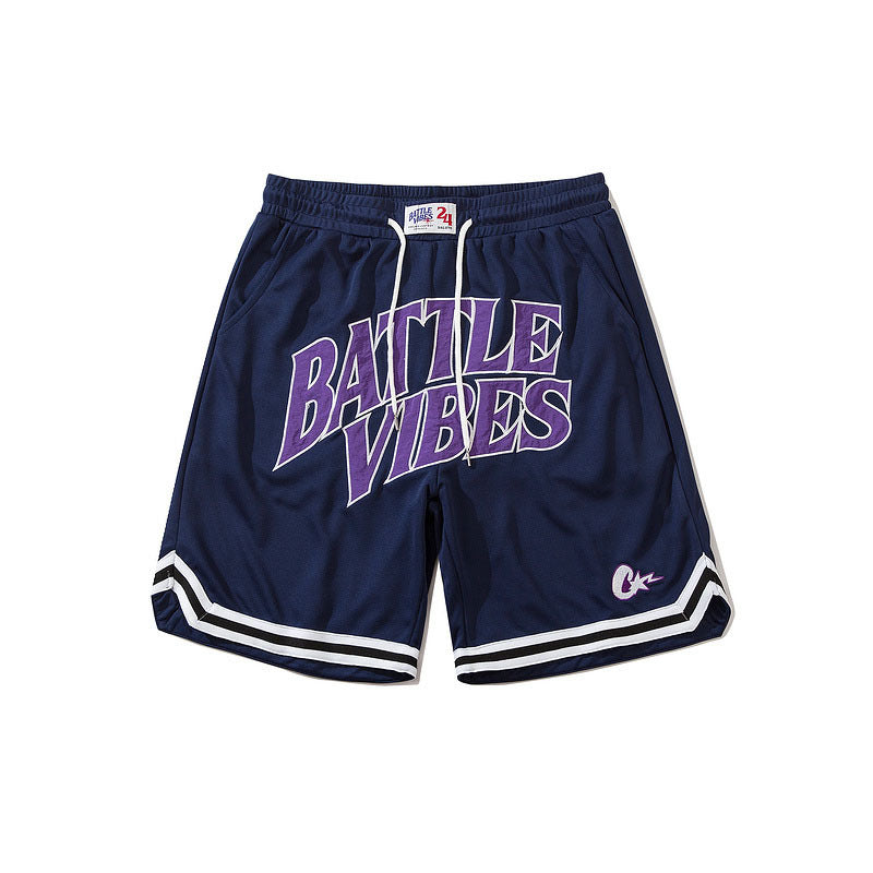 Basketball Shorts High Street Embroidery Couple Retro Sports Hip Hop Basketball Shorts Men's Cropped Pants Casual Loose Middle Pants