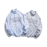 Men Shacket Long Sleeve Autumn Shirt Autumn Letter Print Fashion Striped Shirt for Men