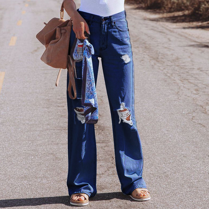 Low Rise Jeans Summer Ripped High Waist Temperament Denim Pants Casual Pants Wide Leg Pants for Women