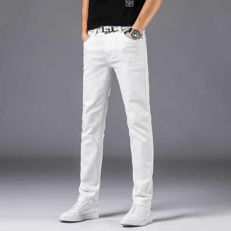 Man Spring Summer Jeans Spring Slim-Fitting Stretch White Jeans Men's Jeans