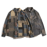 Men Shacket Long Sleeve Autumn Shirt Fall Lapels Loose Plaid Casual Retro Shirt
