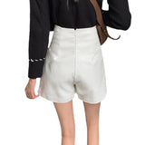 Leather Shorts Irregular Leather Skirt Skirt Design Pantskirt Women's Autumn and Winter Leather Pants High Waist Leather Shorts