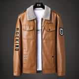 80's Leather Jacket Fall Winter Men Fleece Leather Jacket Lapel Warm PU Leather Jacket Men's Coat