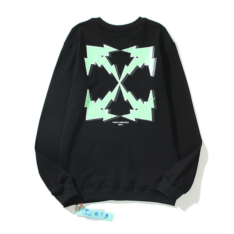 Autumn And Winter Green Lightning Arrow Pattern Round Neck Sweater