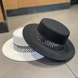 Cam Newton Hats French Woolen Hat Female Autumn and Winter Black White Flat-Top Cap Fedora Hat