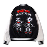 Mens Fall Outfits Hip Hop Retro Cartoon Flocking Baseball Uniform Jacket Loose PU Leather Stitching Jacket