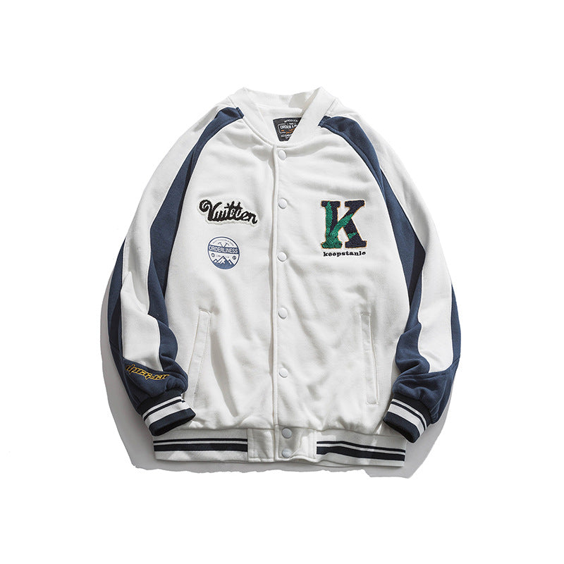 Men's Spring Large Size Sports Retro Men's Jacket Contrast Color Loose Baseball Uniform Trendy Neutral Youth Jacket Men Coat