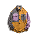 Men Shacket Long Sleeve Autumn Shirt Autumn Leisure Simple Color Stitching Turnover Neck Embroidered Jacket