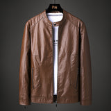 80's Leather Jacket Fall Winter Men Stand Collar Leather Jacket Coat Motorcycle Clothing Leather Coat for Men