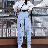 Anime Print Jeans Denim Pants Cartoon Printed Jeans Women Loose Straight Men