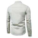 Men's Spring Shirts Casual Collar Tops Shirt Spring and Autumn Cotton Linen Long Sleeve Blouse Men's Solid Color Stand Collar Shirt Fashion