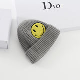 Mens Beanies Woolen Cap Women's Autumn and Winter Smiley Face Logo Knitted Hat Casual Skullcap