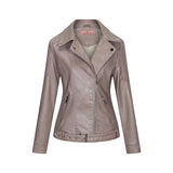 Hot Pink Motorcycle Jacket Autumn and Winter Zipper Pu Long Sleeve Lapel Leather Coat Slim Fit